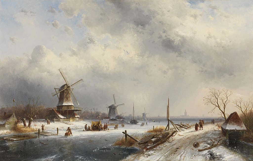 Charles Leickert - Paesaggio invernale con tre mulini a vento, Rijksmuseum Twenthe, Enschede